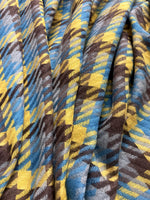 “The Amritsar Store blue and mustard checked wool scarf for women – soft winter wear”