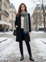 Blue Mustard Checked Wool Scarf for Women – Soft Winter Scarf | The Amritsar Store - The Amritsar Store