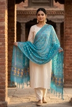Hand embroidered blue Phulkari dupatta for women with traditional Punjabi floral embroidery and elegant ethnic design.