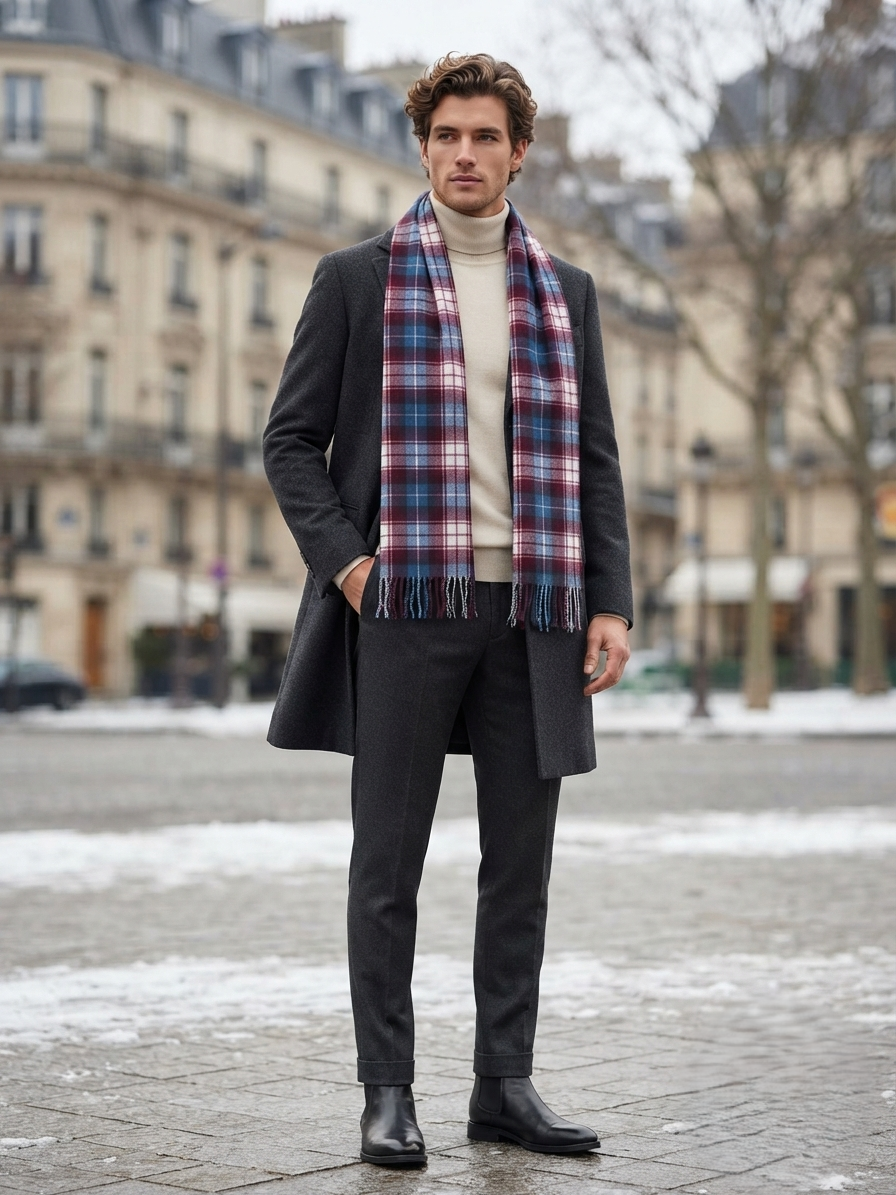 Blue & Red Plaid Wool Scarf – Soft Winter Wrap for Men & Women | The Amritsar Store - The Amritsar Store