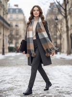 Brown Beige Grey Checked Wool Scarf for Women – Soft Winter Scarf | The Amritsar Store - The Amritsar Store