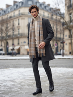 Brown Blue Checkered Wool Shawl – Soft Winter Scarf for Men & Women | The Amritsar Store - The Amritsar Store