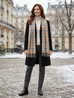 Brown Blue Checkered Wool Shawl – Soft Winter Scarf for Men & Women | The Amritsar Store - The Amritsar Store