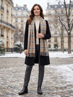 Brown Blue Checkered Wool Shawl – Soft Winter Scarf for Men & Women | The Amritsar Store - The Amritsar Store