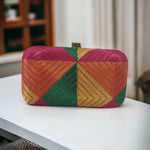 Phulkari Embroidery Clutch MultiColor Metal Based Clutch with Phulkari Fabric pasted By The Amritsar Store - The Amritsar Store