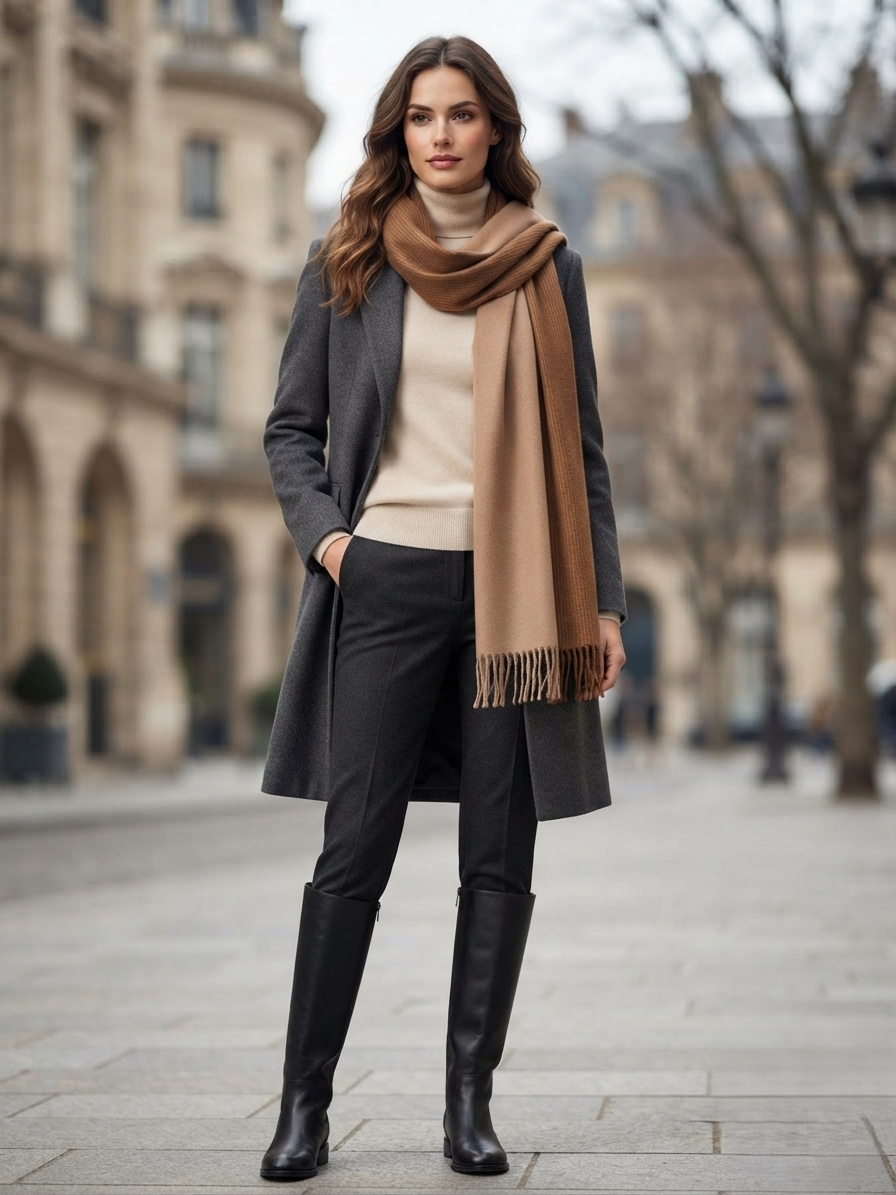 The Amritsar Store Elegant Camel Brown Two-Tone Winter Scarf – Soft Cozy Wrap with Fringed Edges - The Amritsar Store