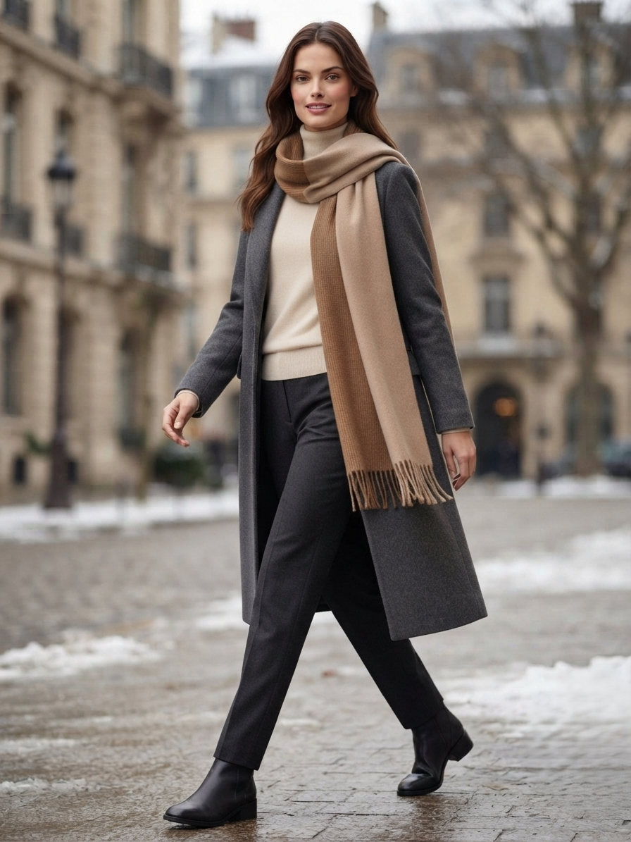 The Amritsar Store Elegant Camel Brown Two-Tone Winter Scarf – Soft Cozy Wrap with Fringed Edges