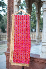 Magenta Phulkari Dupatta With Four Side Golden Lace & Mirror Work By The Amritsar Store - The Amritsar Store