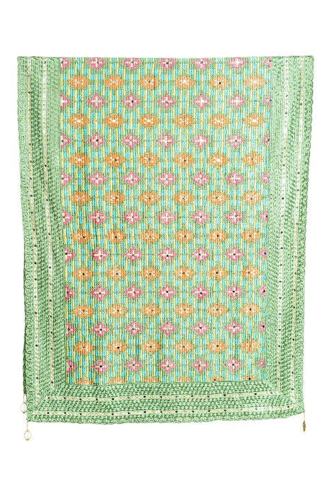 Phulkari Dupatta For Wedding Amritsari Handmade Embroidery Traditional Colorful Dupatta With Tassels Size 2.25 Mtr x 0.95 Mtr - The Amritsar Store