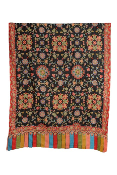 Women's Shawl, Heritage Collection Kashmiri Kalamkari Shawl, Faux Wool Shawl, Shawl With Hand Embroidery Outline, Shawl For Women - The Amritsar Store