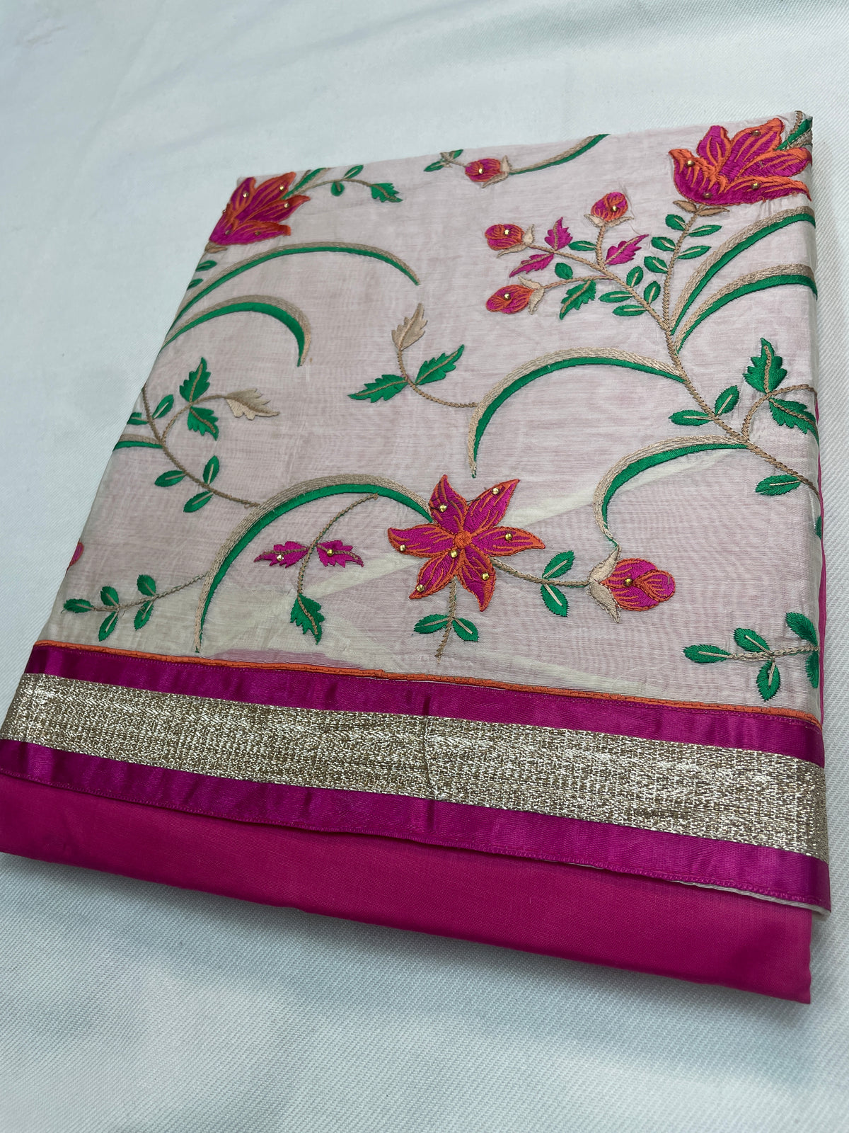 The Amritsar Store Chanderi Embroidered Unstitched Suit with Dupatta for Women, Traditional Punjabi Ethnic Wear Suit Set