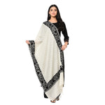 Mesmerizing Hues White & Black Aesthetically Designed From Kashmir Pure Wool Shawl - The Amritsar Store