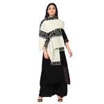 Mesmerizing Hues White & Black Aesthetically Designed From Kashmir Pure Wool Shawl - The Amritsar Store