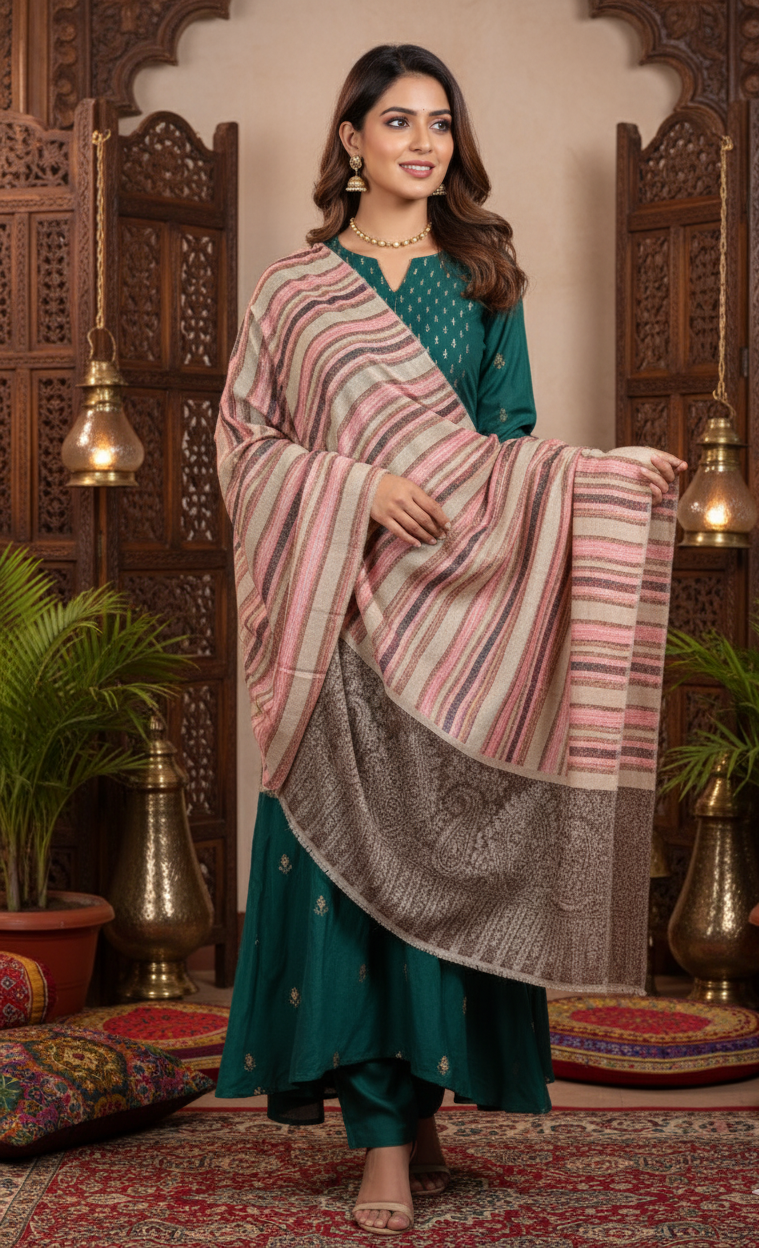 The Amritsar Store Elegant Kashmiri Women’s Shawl in Classic Toosh – Soft Warm Traditional Wool Wrap
