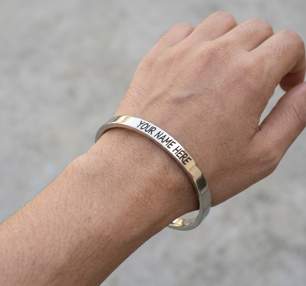 Customized Mens Kada (Stainless Steel, Laser Marked with custom message) by The Amritsar Store - The Amritsar Store