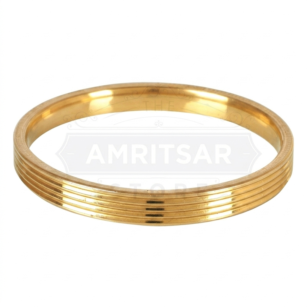 Designer brass kada for men with engraved line pattern, 6mm thickness by The Amritsar Store