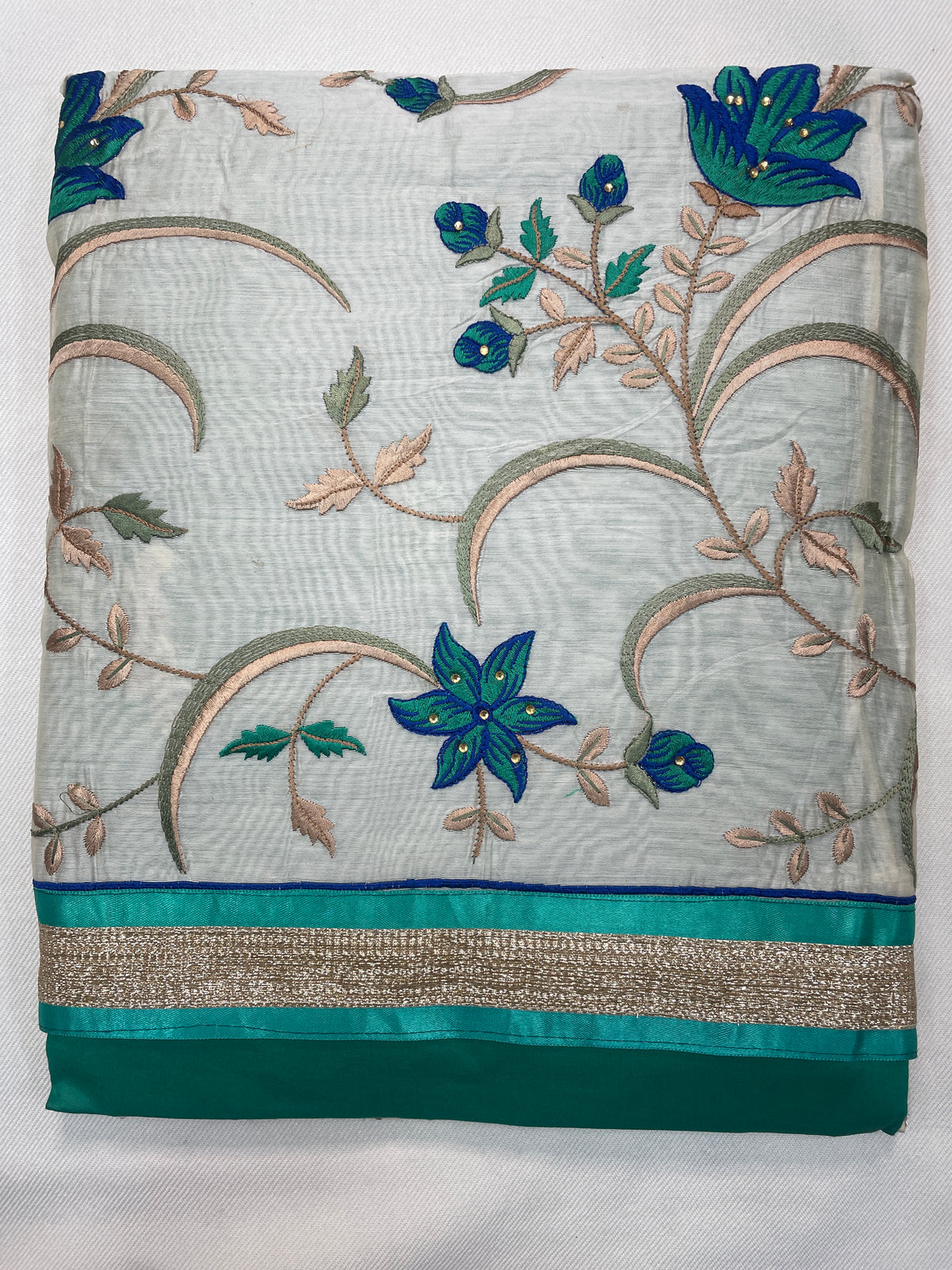 The Amritsar Store Chanderi Embroidered Unstitched Suit with Dupatta for Women, Traditional Punjabi Ethnic Wear Suit Set