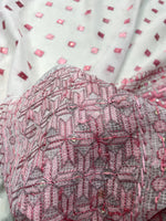 Hand embroidered white & pink Phulkari dupatta for women in soft traditional Punjabi ethnic style.