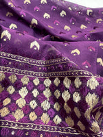 Hand embroidered purple Phulkari dupatta for women with traditional Punjabi embroidery, elegant ethnic wrap featuring detailed artisan threadwork by The Amritsar Store