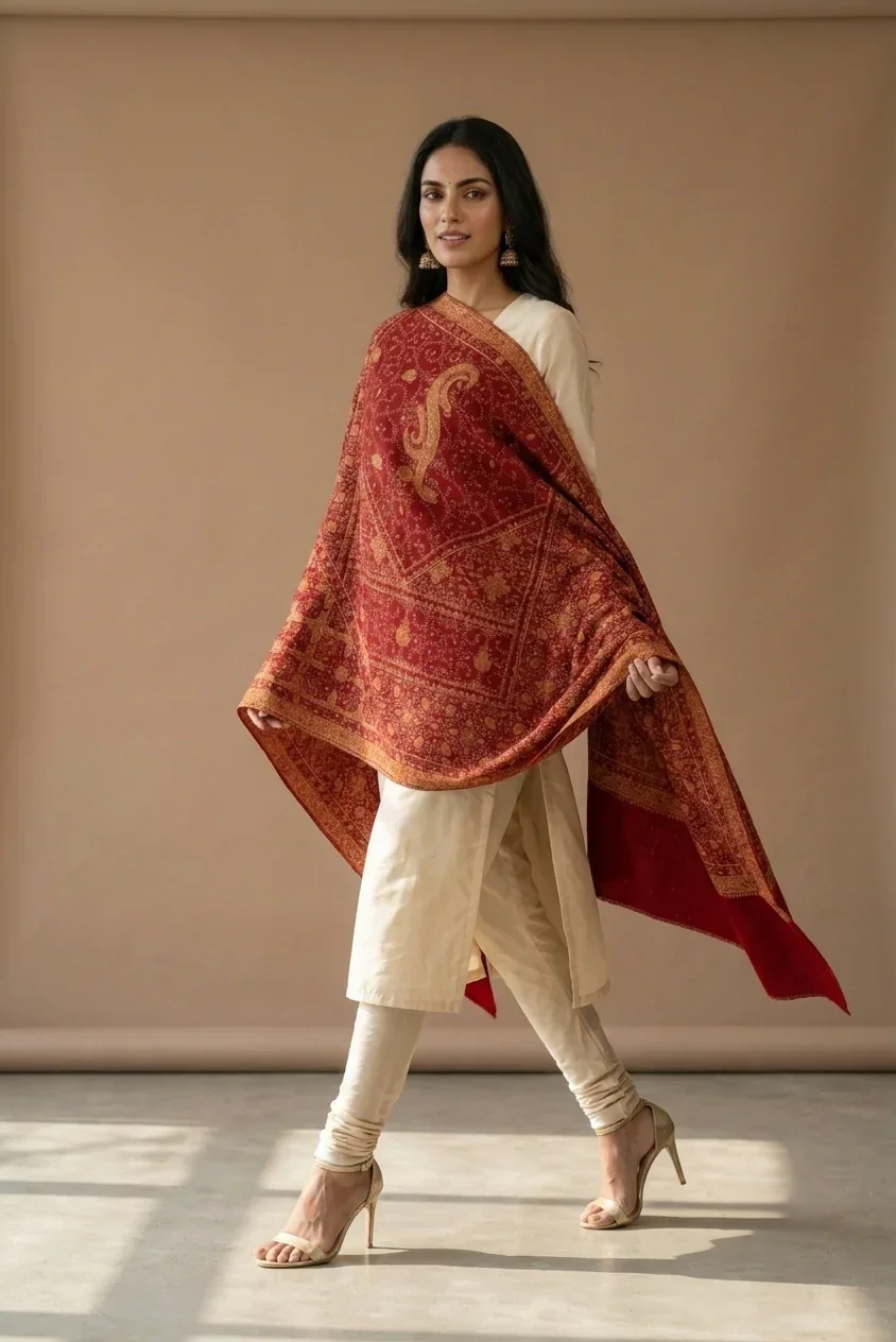 Shawl for Women – Maroon Hand Embroidered Designer Wrap | The Amritsar Store