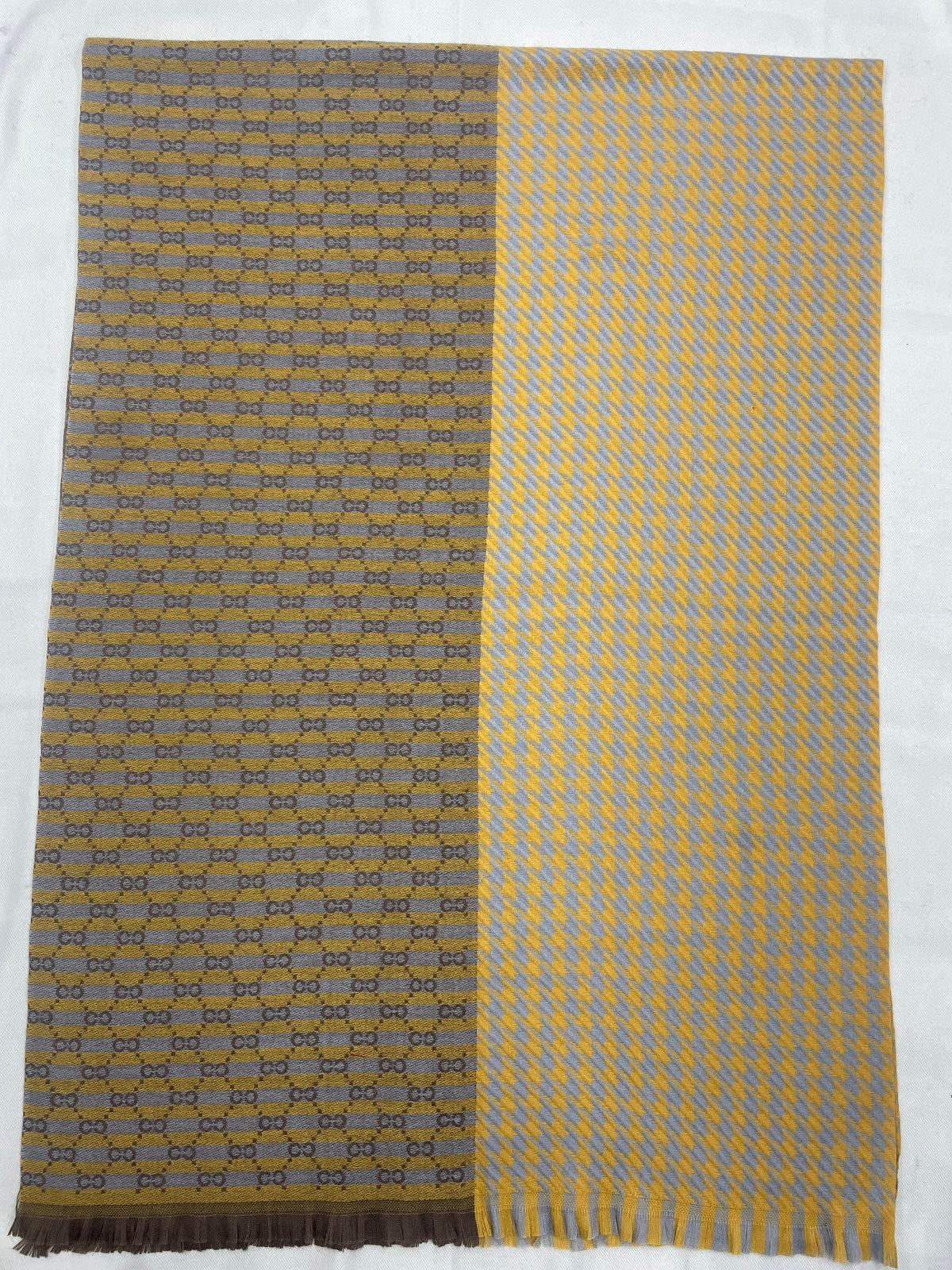 "Two-Tone Reversible Scarf with Houndstooth and Double-G Pattern, Unisex Fashion Accessory by The Amritsar Store"