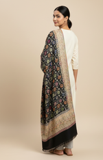 The Amritsar Store Black Shawl with Sozni Style Floral Jaal – Handcrafted Traditional Kashmiri Wool Wrap