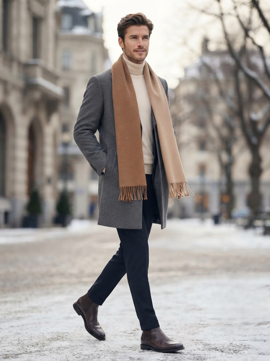The Amritsar Store Elegant Camel Brown Two-Tone Winter Scarf – Soft Cozy Wrap with Fringed Edges