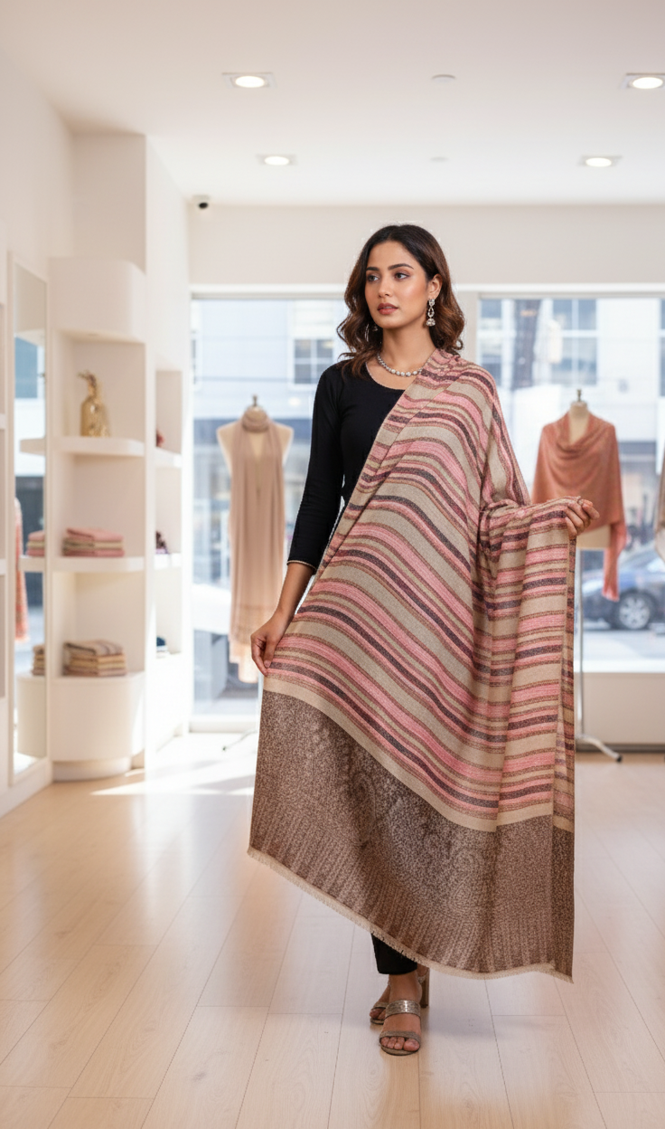 The Amritsar Store Elegant Kashmiri Women’s Shawl in Classic Toosh – Soft Warm Traditional Wool Wrap