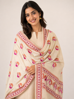 Off White Kota Doria Phulkari Dupatta for Women with Hand Embroidered Traditional Punjabi Floral Design