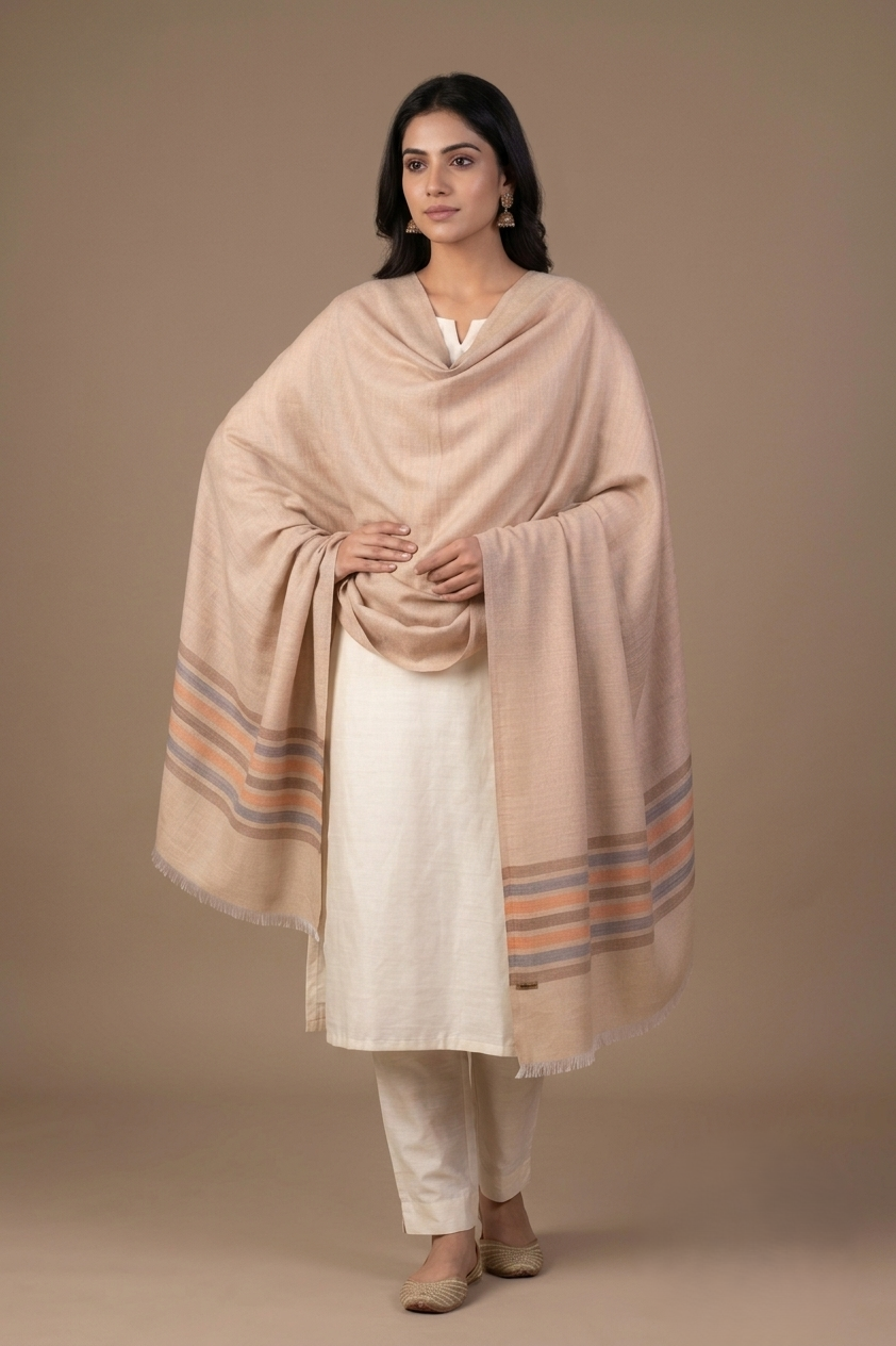 Shawl for Women – Elegant Reversible Taupe Stripe Shawl | The Amritsar Store