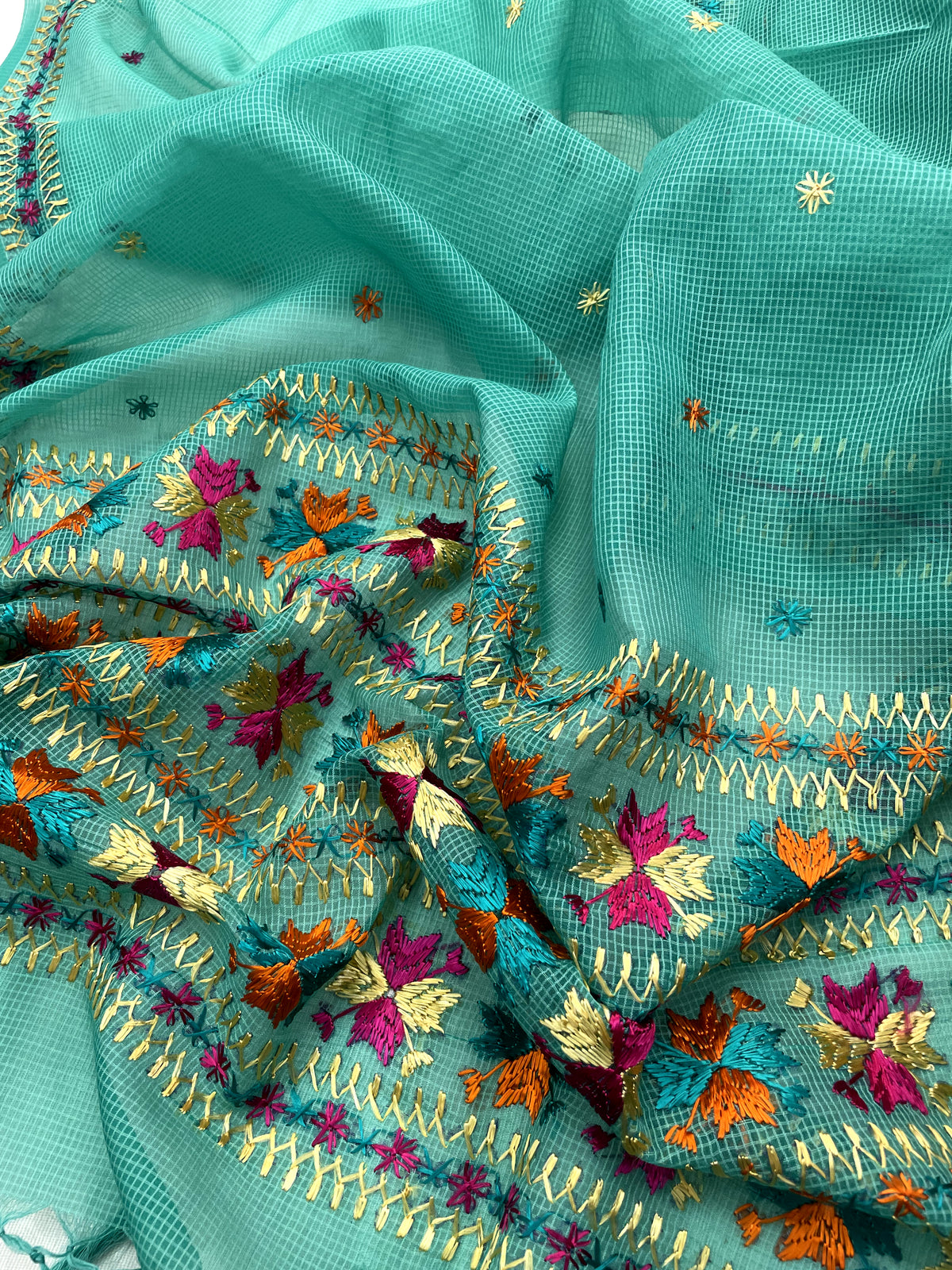 Hand embroidered Phulkari Dupatta for women in traditional Punjabi ethnic style by