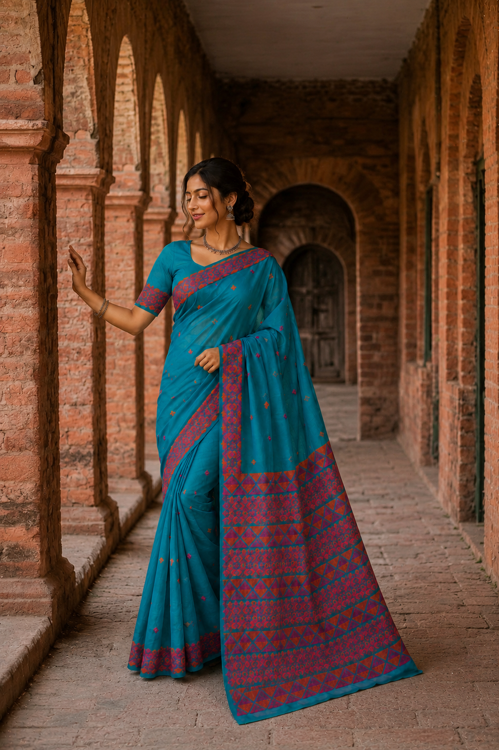 Hand embroidered Phulkari saree for women featuring traditional Punjabi craftsmanship and intricate ethnic 