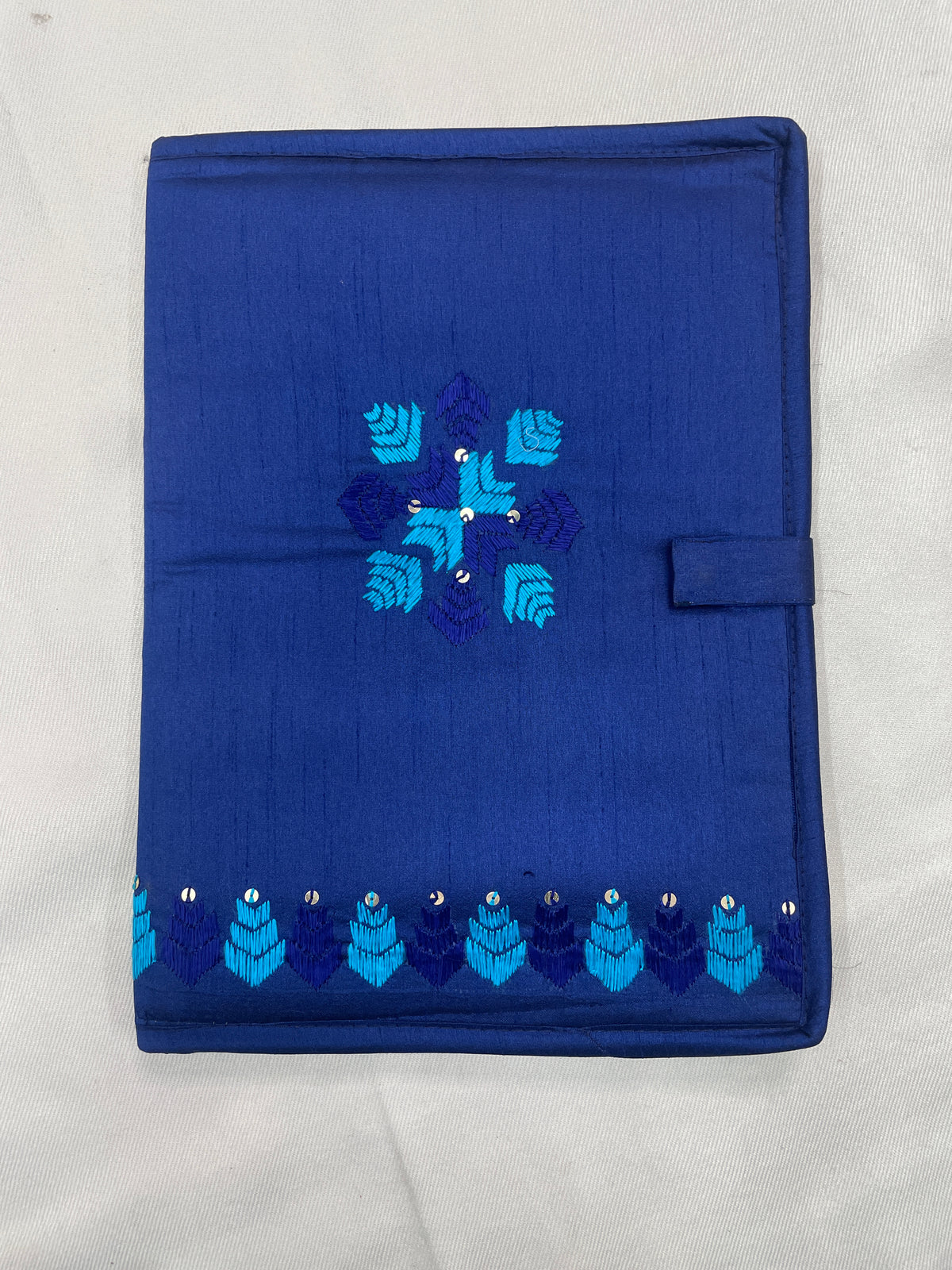 The Amritsar Store Handmade Blue Embroidered Fabric Document File with Traditional Mirror Work Detailing