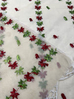 Hand embroidered off white Kota Doria phulkari dupatta for women featuring delicate floral embroidery, lightweight ethnic wrap for traditional and festive wear.