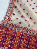 Orange and pink hand embroidered Phulkari dupatta for women with traditional Punjabi floral embroidery, lightweight ethnic festive wear by