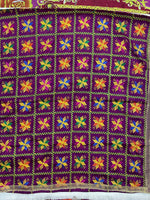 The Amritsar Store Phulkari Dupatta in deep purple base with vibrant multicolor floral embroidery, traditional Punjabi handcrafted design