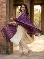 Hand embroidered purple Phulkari dupatta featuring traditional Punjabi embroidery and vibrant threadwork
