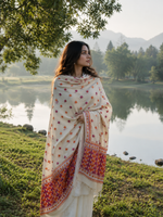 Orange and pink hand embroidered Phulkari dupatta for women with traditional Punjabi floral embroidery, lightweight ethnic festive wear by