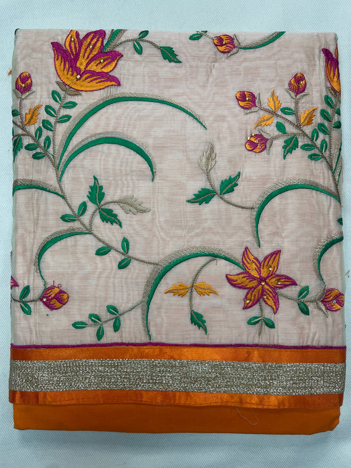 The Amritsar Store Chanderi Embroidered Unstitched Suit with Dupatta for Women, Traditional Punjabi Ethnic Wear Suit Set