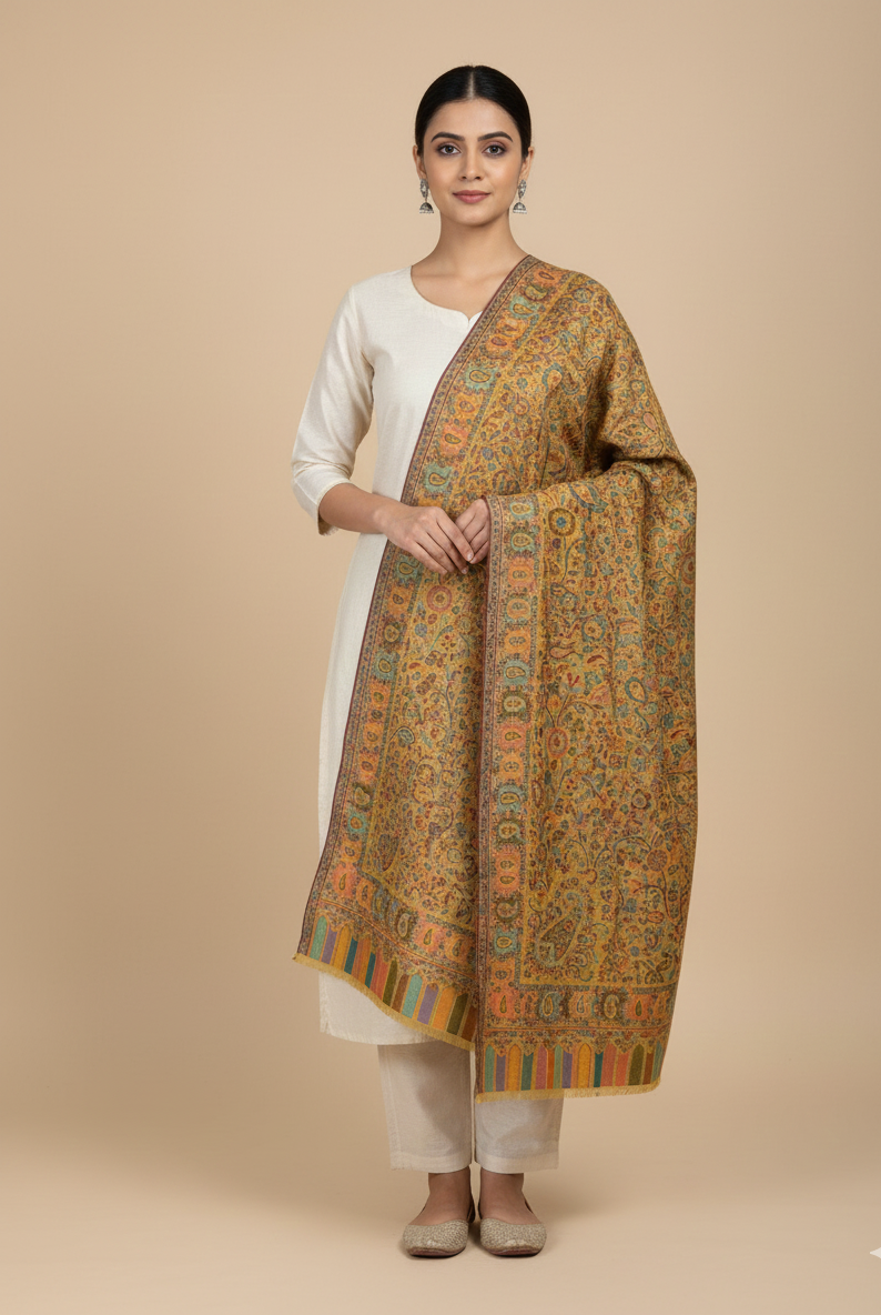 "The Amritsar Store Kashmiri Jaal Weave Shawl in Fine Wool – Multicolor Paisley Design