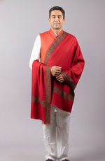 Hand embroidered Kashmiri four-side border meditation shawl soft wool pashmina oversized wrap for men and women