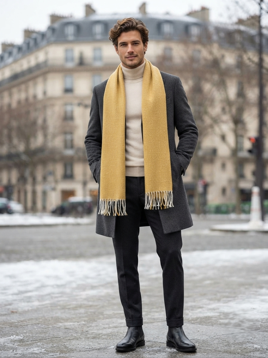 Golden Yellow Textured Scarf for Men & Women – Soft Lightweight Wrap | The Amritsar Store - The Amritsar Store
