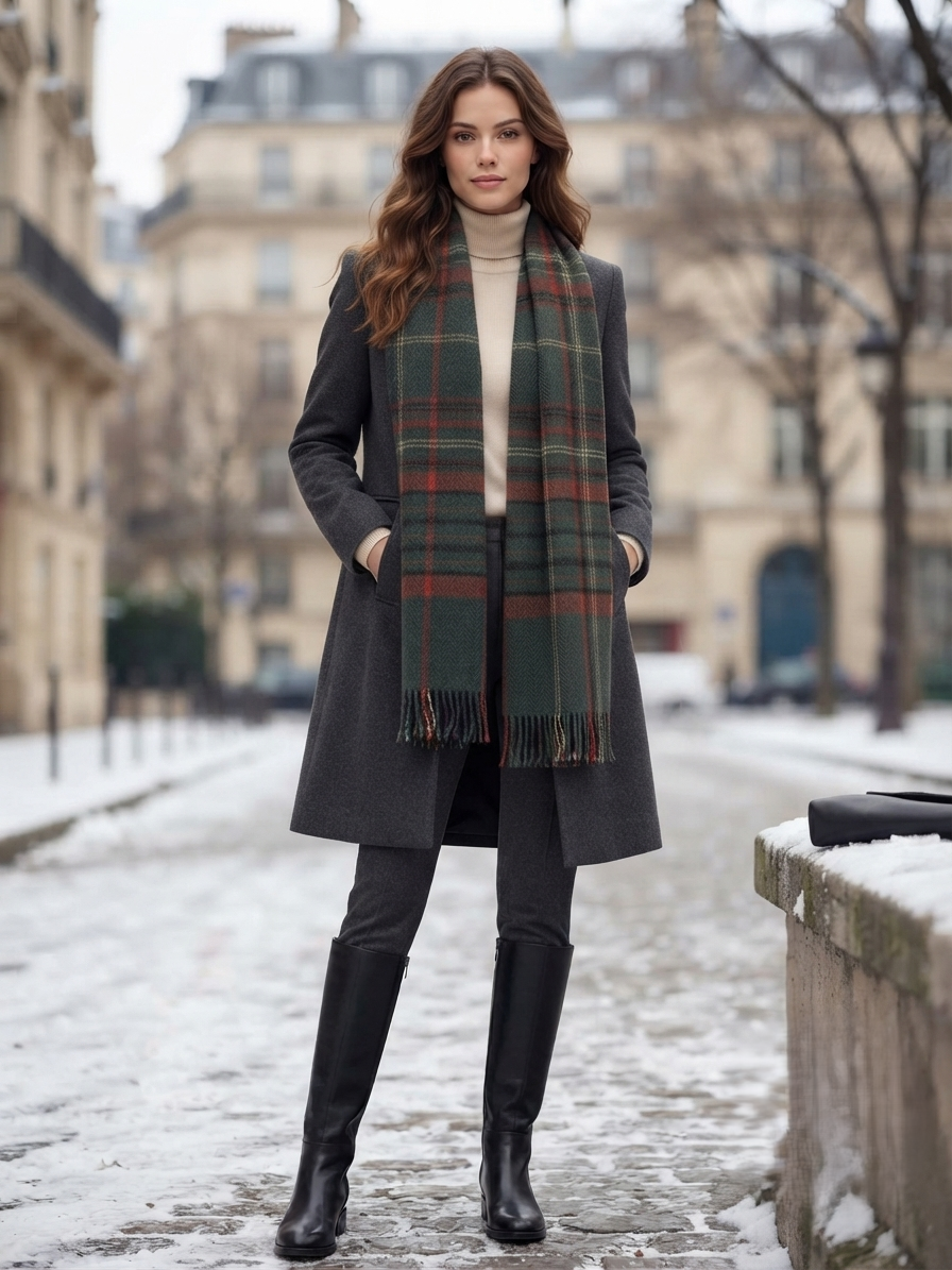 Green Rust Beige Checked Wool Scarf – Soft Winter Scarf Unisex | The Amritsar Store 