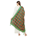 Green Heavy Jaal Four Side Cut Work With Latkans (Tassels) Phulkari Dupatta By The Amritsar Store - The Amritsar Store