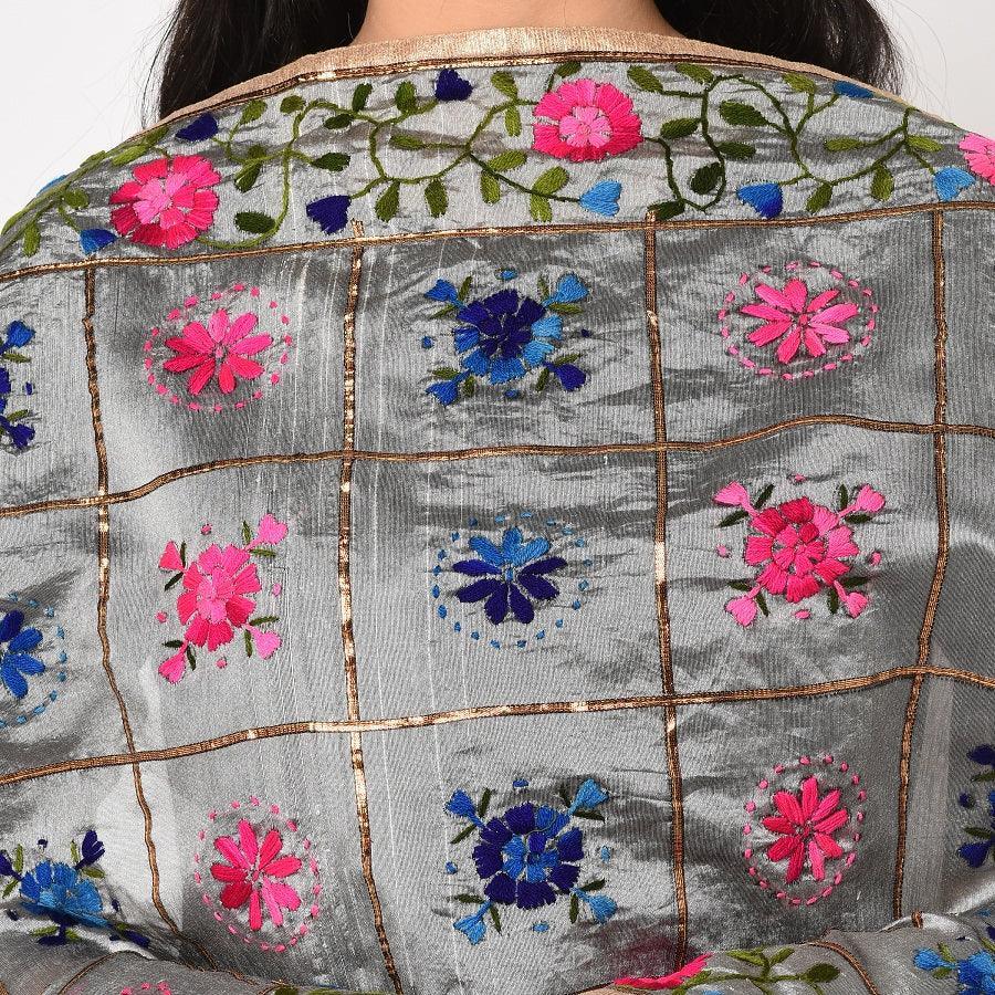 Phulkari Dupatta – Embroidered Grey Dupatta for Women | The Amritsar Store - The Amritsar Store