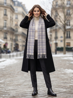 Grey Ivory Checked Wool Scarf – Soft Winter Scarf for Men & Women | The Amritsar Store - The Amritsar Store