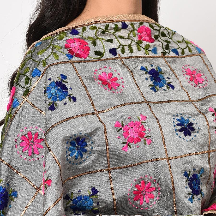 Phulkari Dupatta – Embroidered Grey Dupatta for Women | The Amritsar Store - The Amritsar Store