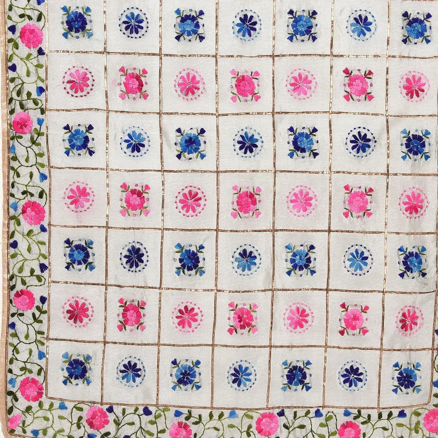Phulkari Dupatta – Embroidered Grey Dupatta for Women | The Amritsar Store - The Amritsar Store