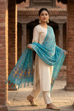 Hand embroidered blue Phulkari dupatta for women with traditional Punjabi floral embroidery and elegant ethnic design.