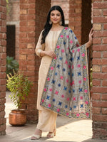 Phulkari Dupatta – Embroidered Grey Dupatta for Women | The Amritsar Store - The Amritsar Store